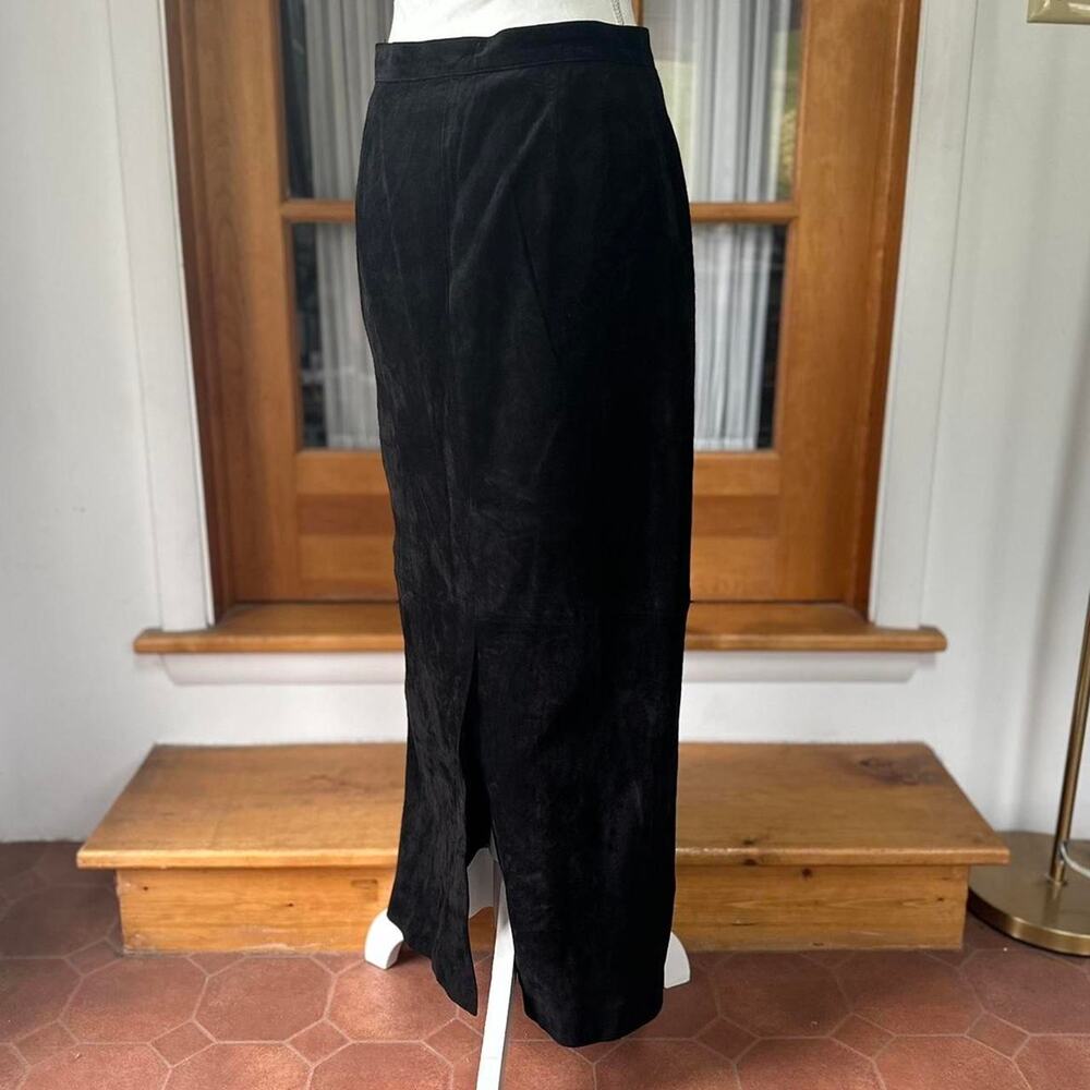 Vintage ralph lauren black suede maxi skirt size 8